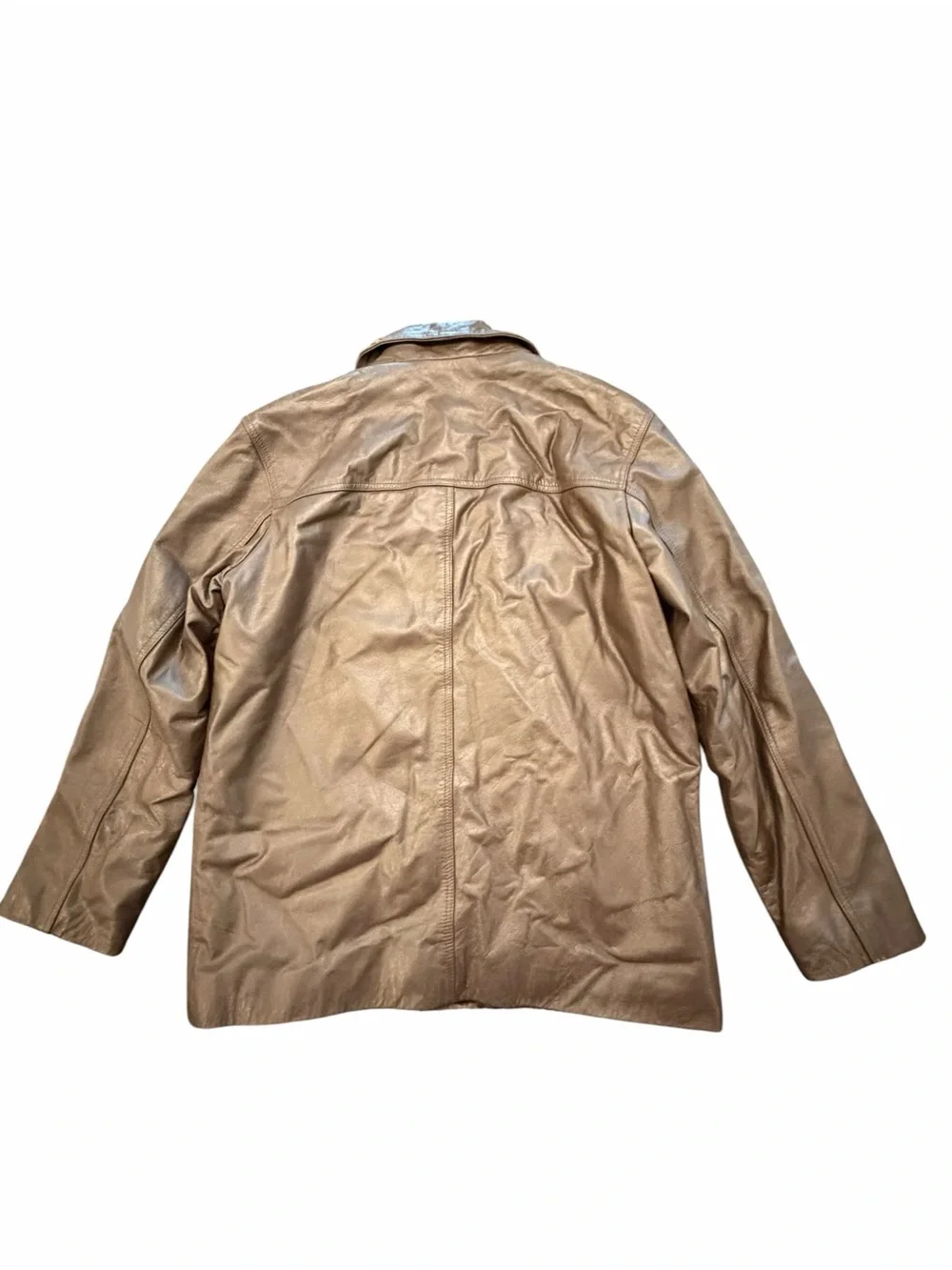 Vintage J Crew Leather Bomber Jacket Mens Medium Brown Wool Lined Button Up